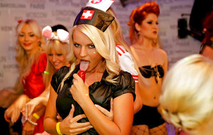 Asian nurses Joanna & Joy drop their pants for a hairy pussy threesome